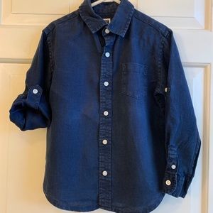 JANIE AND JACK Navy Linen Roll-Cuff Button Down